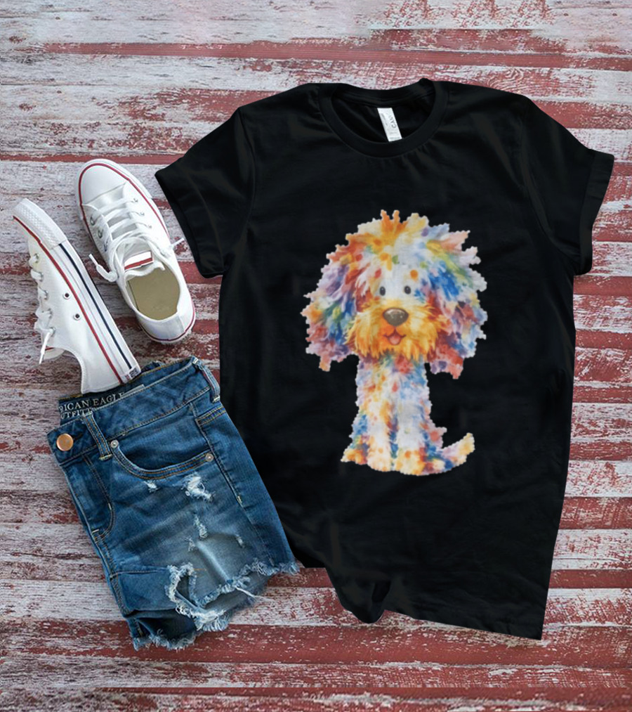 Watercolor Fluffy Dog Colorful Brushstrokes T-Shirt