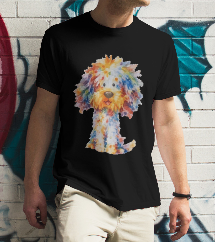 Watercolor Fluffy Dog Colorful Brushstrokes T-Shirt