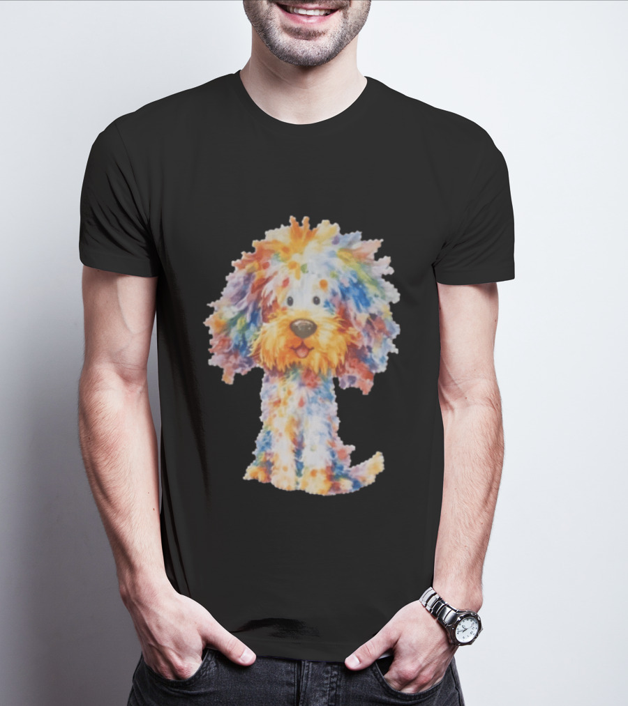 Watercolor Fluffy Dog Colorful Brushstrokes T-Shirt