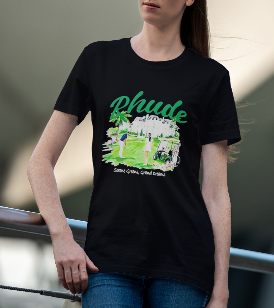 Rhude Serene Greens Grand Dreams Golf Scene Classic Polo Players And Golf Cart Mansion T-Shirt