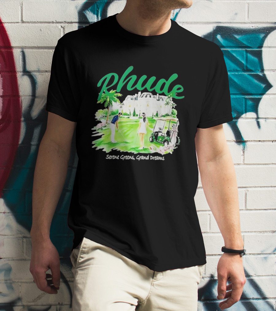 Rhude Serene Greens Grand Dreams Golf Scene Classic Polo Players And Golf Cart Mansion T-Shirt