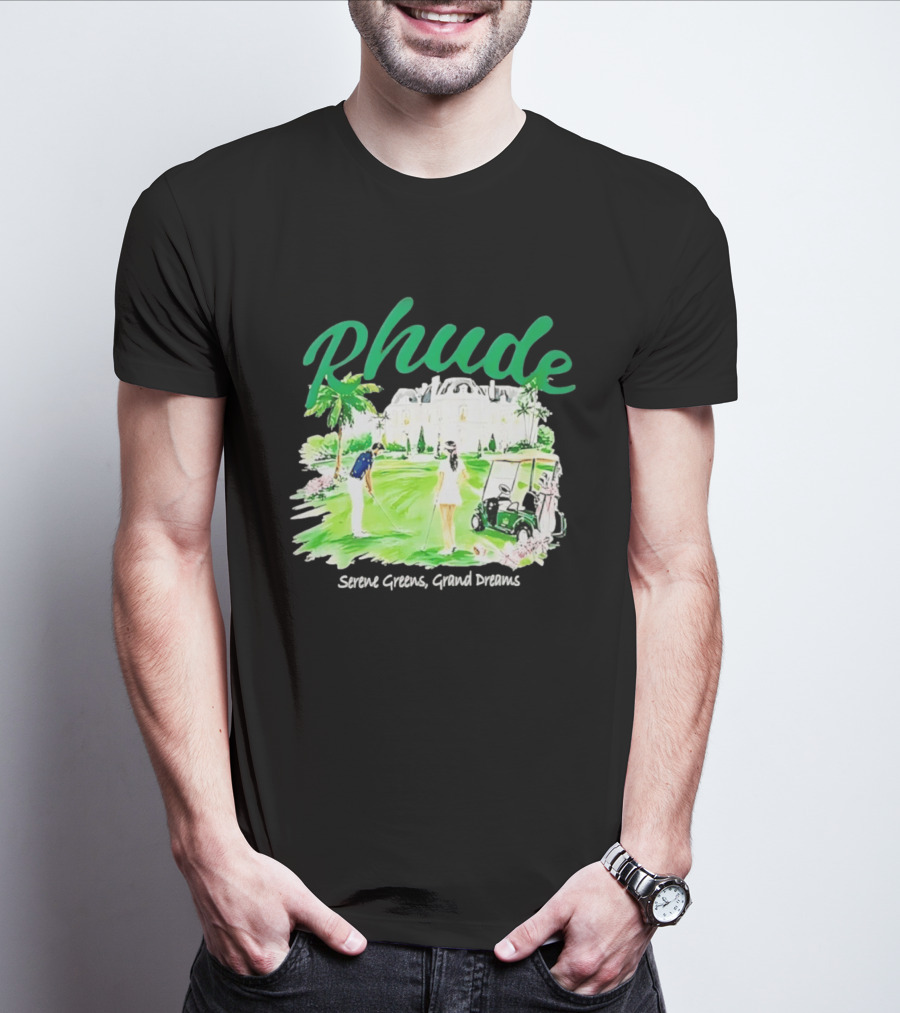 Rhude Serene Greens Grand Dreams Golf Scene Classic Polo Players And Golf Cart Mansion T-Shirt