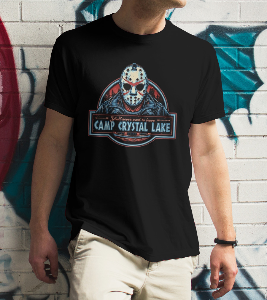Jason Voorhees You'll Never Want To Leave Camp Crystal Lake Retro Horror T-Shirt