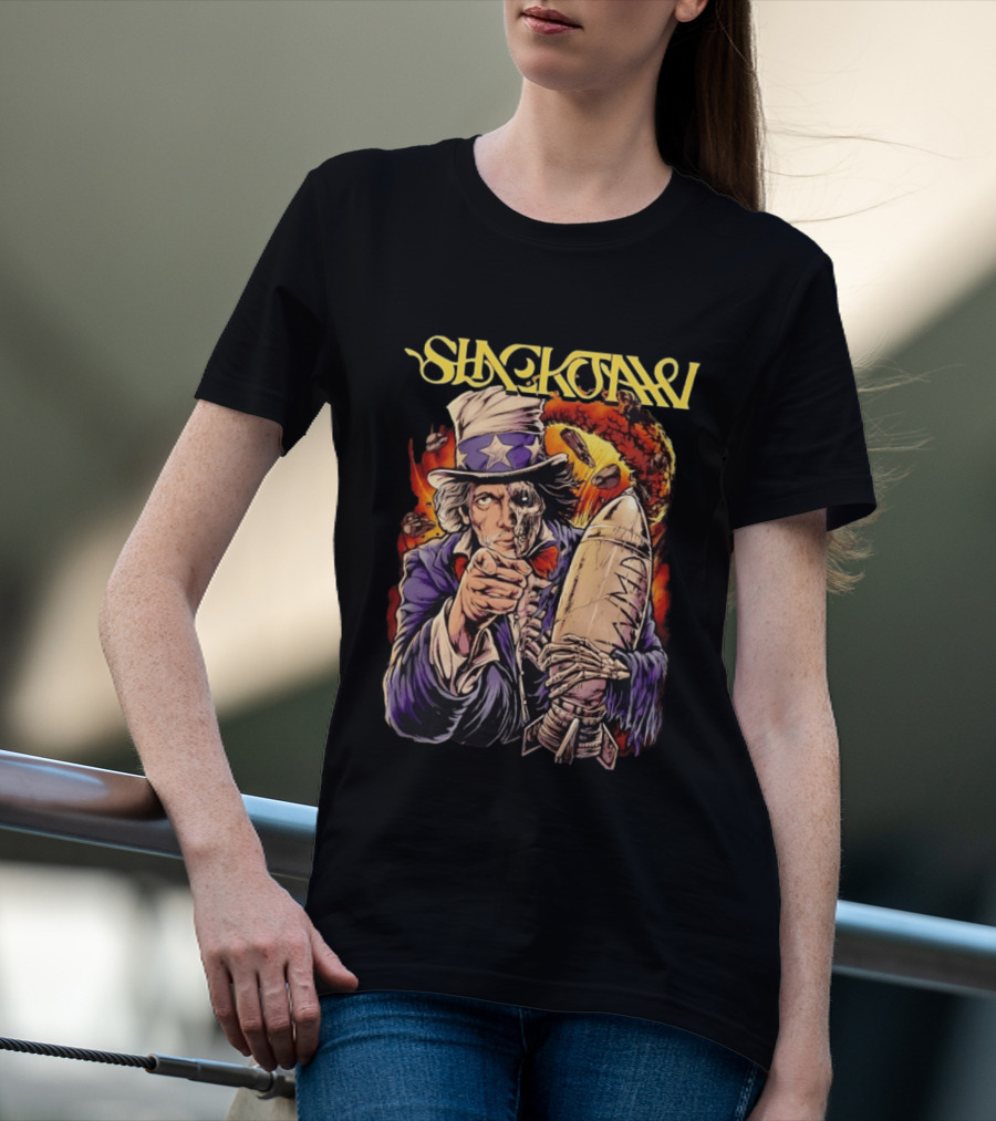 Shackjaw Uncle Sam MAD Bomb Nuclear Metal Explosion Skeleton T-Shirt