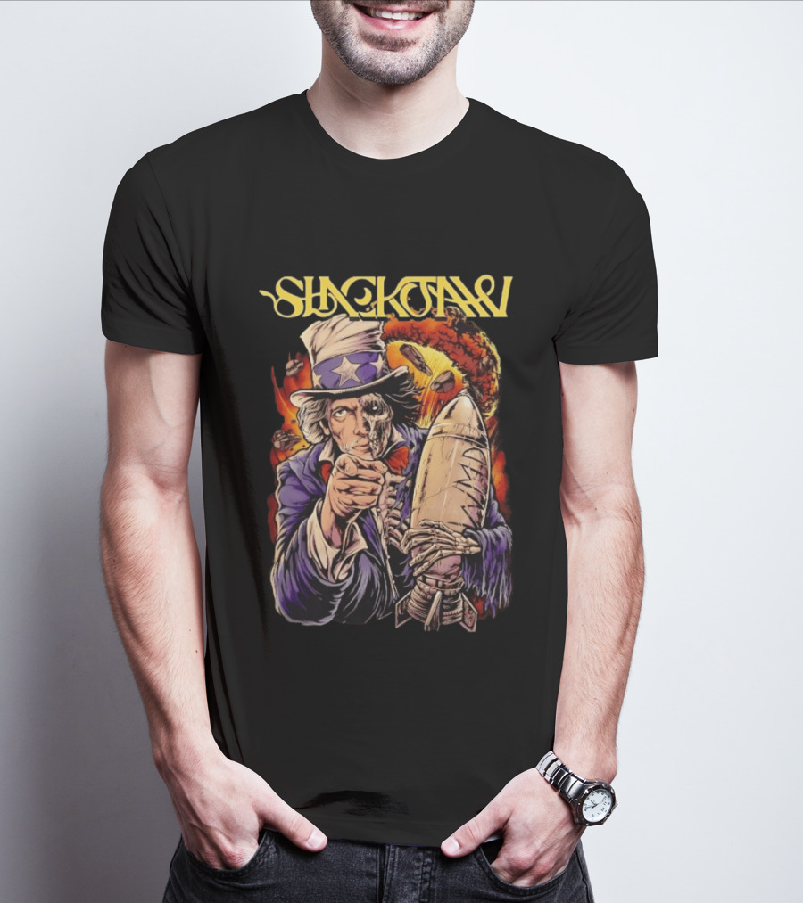 Shackjaw Uncle Sam MAD Bomb Nuclear Metal Explosion Skeleton T-Shirt