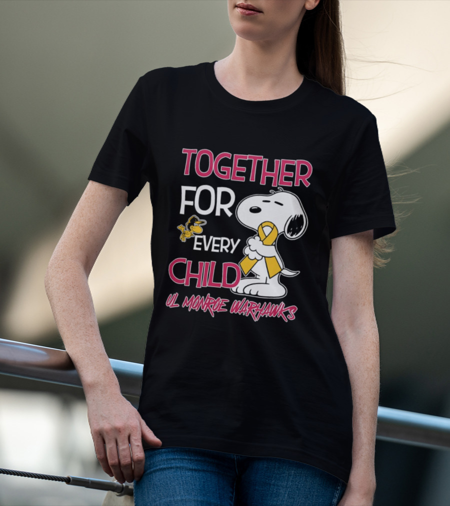Snoopy Together For Every Child UL Monroe Warhawks Peanuts Support T-Shirt