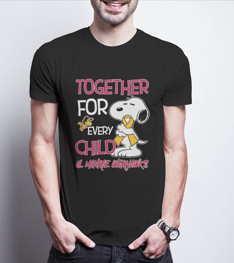 Snoopy Together For Every Child UL Monroe Warhawks Peanuts Support T-Shirt