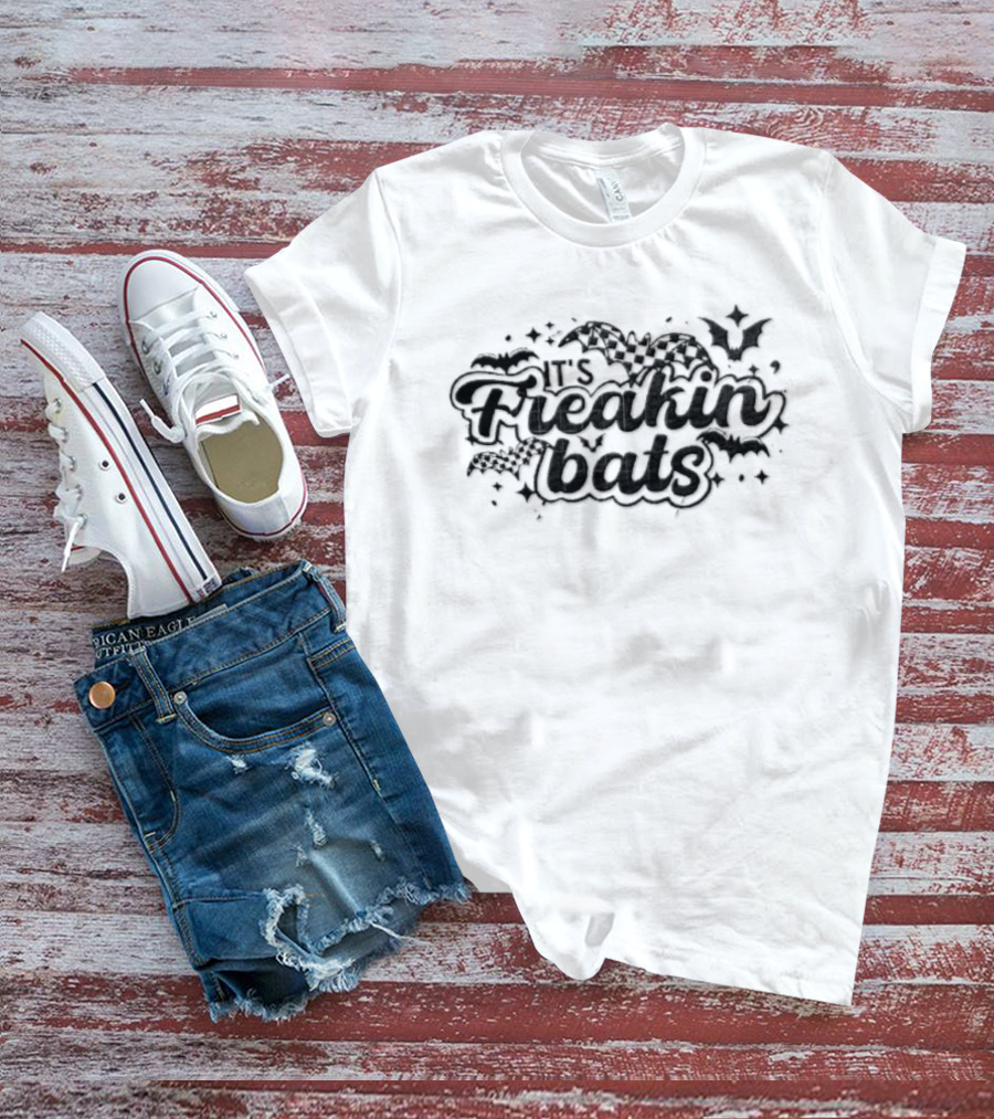 Freakin Bats Black Checkered Wings Stars Halloween T-Shirt