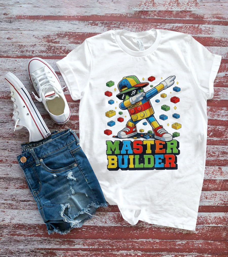 Master Builder Dabbing Colorful Brick Building Blocks T-Shirt