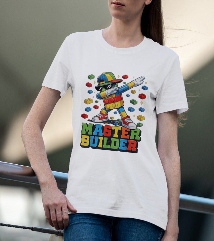 Master Builder Dabbing Colorful Brick Building Blocks T-Shirt