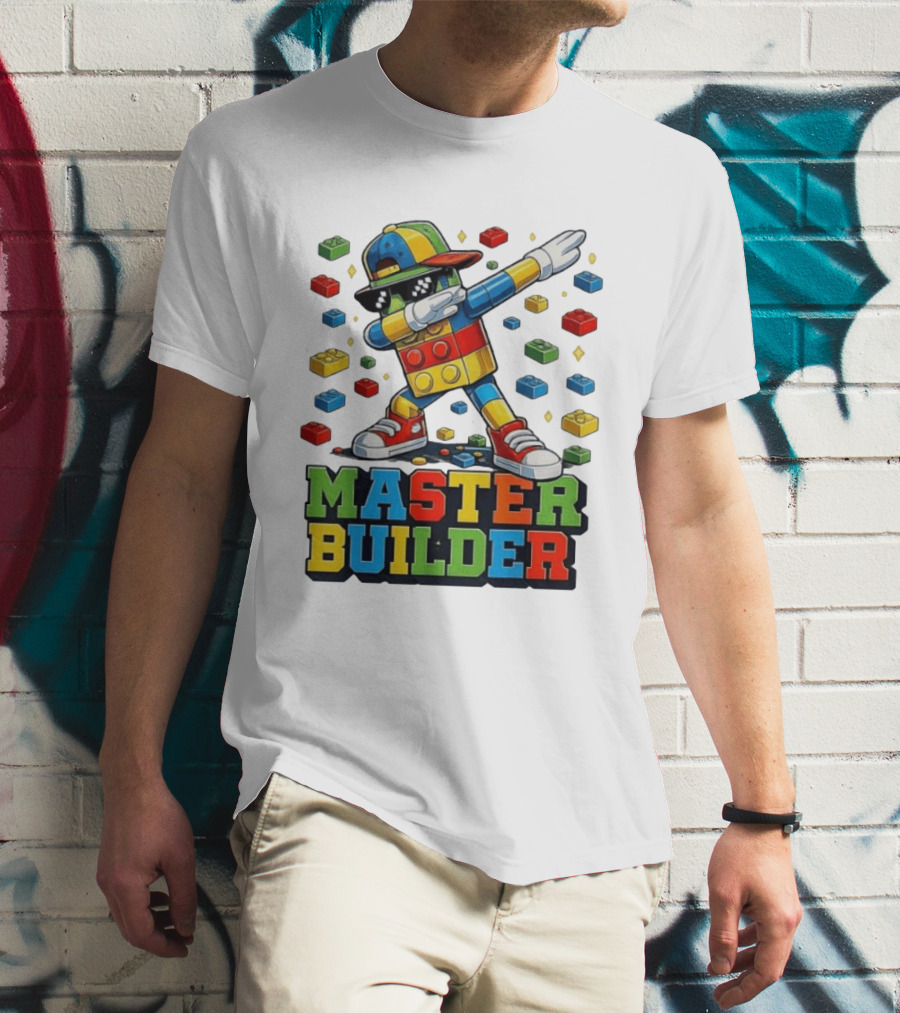 Master Builder Dabbing Colorful Brick Building Blocks T-Shirt