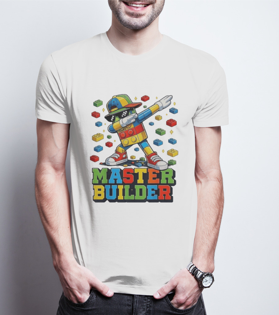 Master Builder Dabbing Colorful Brick Building Blocks T-Shirt