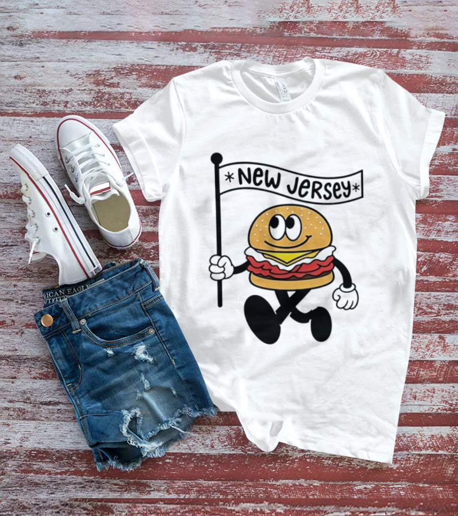 New Jersey Walking Burger Cartoon Food T-Shirt