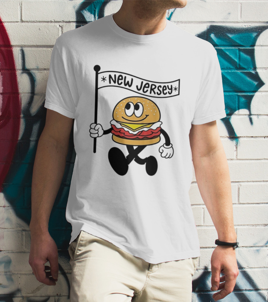 New Jersey Walking Burger Cartoon Food T-Shirt