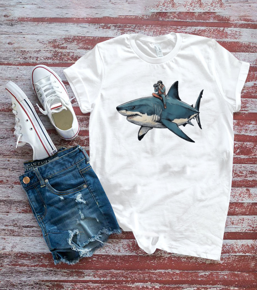 Photographer Riding A Great White Shark Adventure T-Shirt