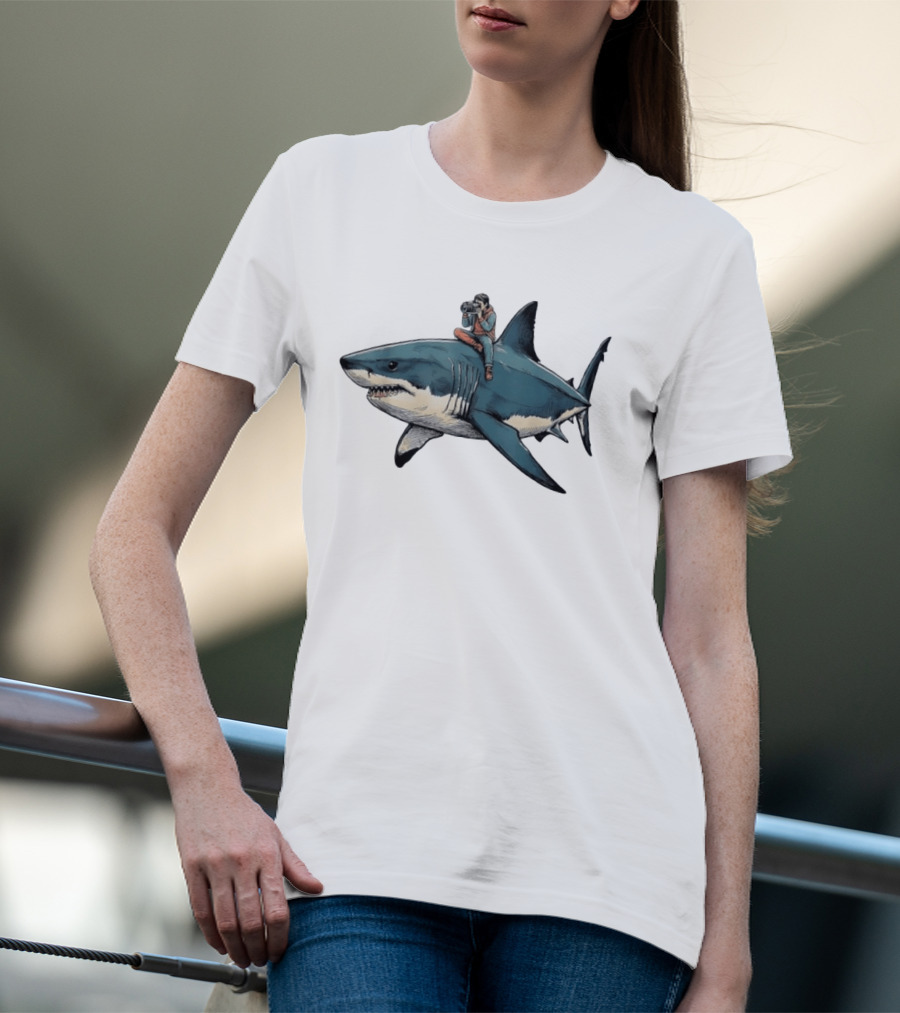 Photographer Riding A Great White Shark Adventure T-Shirt