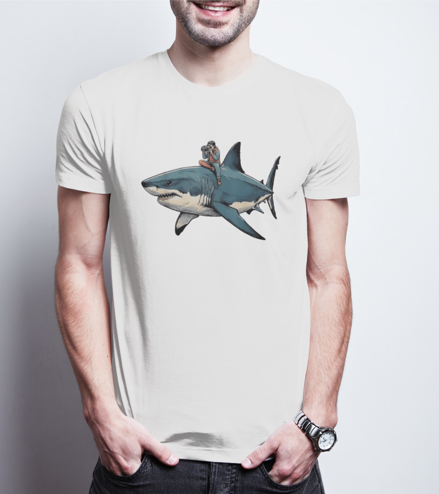 Photographer Riding A Great White Shark Adventure T-Shirt