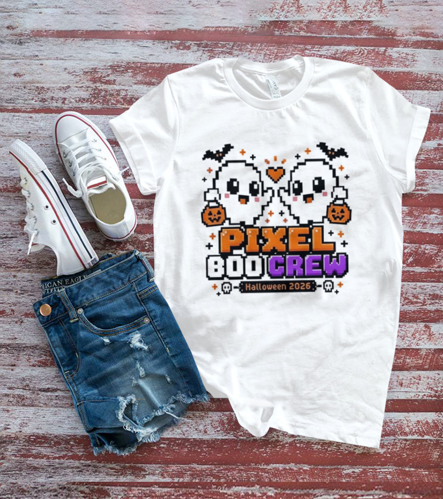 Pixel Boo Crew Halloween 2026 Ghosts Cute Pixelated Spooky Fun T-Shirt