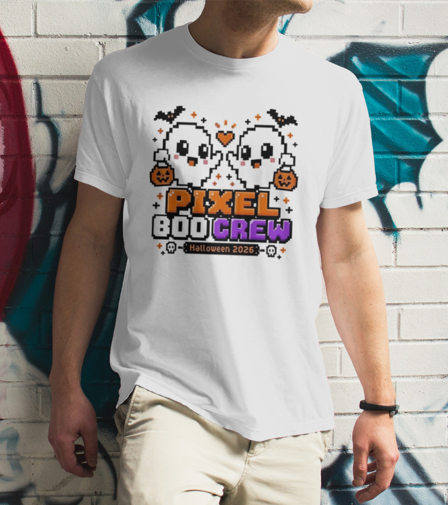 Pixel Boo Crew Halloween 2026 Ghosts Cute Pixelated Spooky Fun T-Shirt
