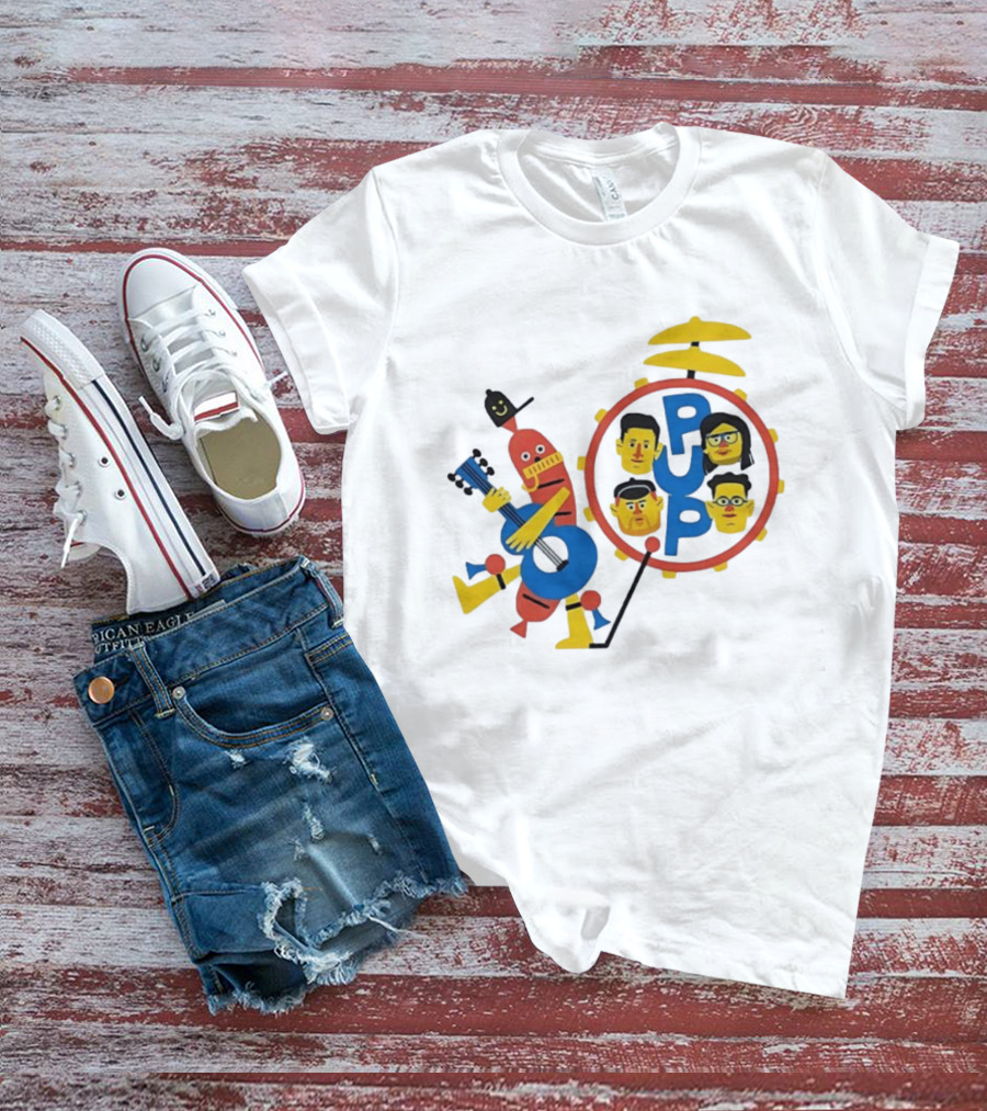 Pup Band Punk Rock Music Cartoon Characters Drums T-Shirt