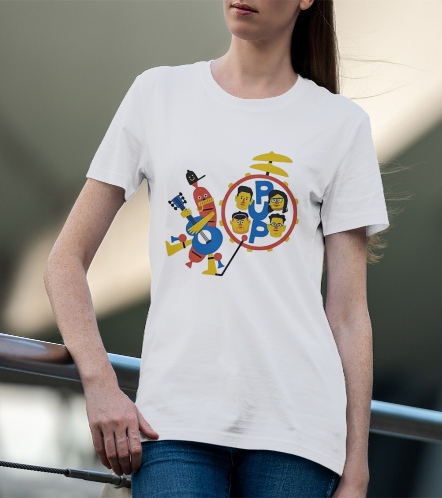 Pup Band Punk Rock Music Cartoon Characters Drums T-Shirt
