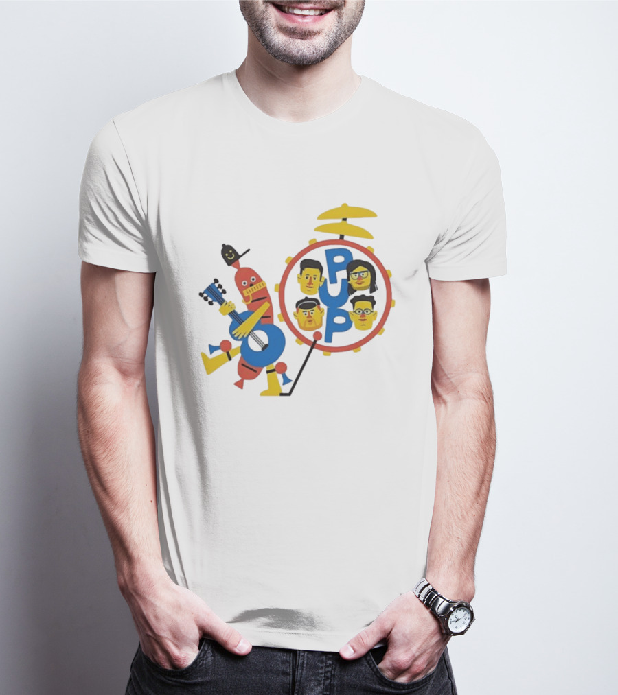 Pup Band Punk Rock Music Cartoon Characters Drums T-Shirt