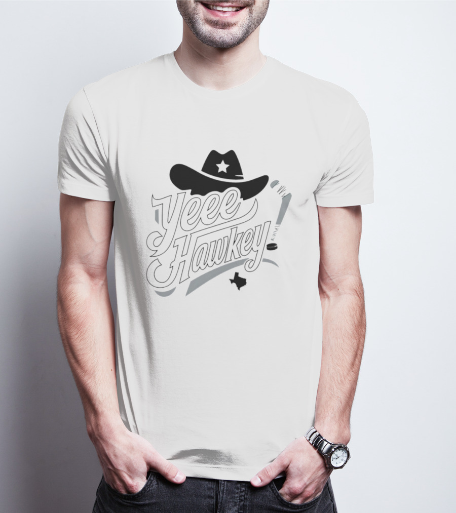 Texas Cowboy Hockey Yeee Hawkey With Star Hat And Sticks T-Shirt