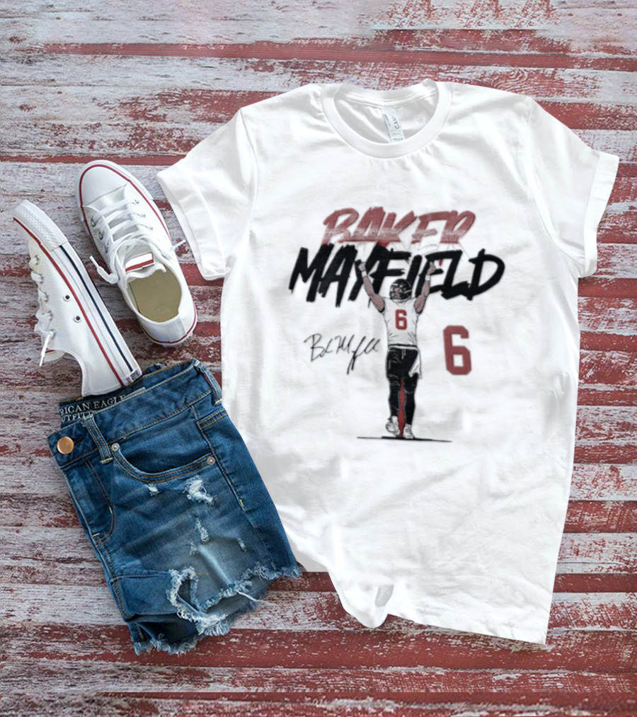 Baker Mayfield Buccaneers 6 Football Player Signature Arms Raised T-Shirt