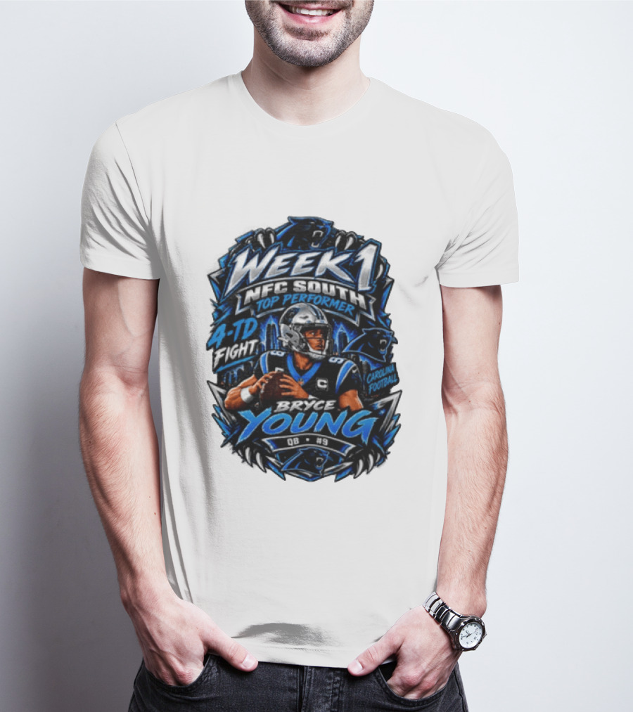 Week 1 NFC South Top Performer Bryce Young 4 TD Fight Carolina Football T-Shirt