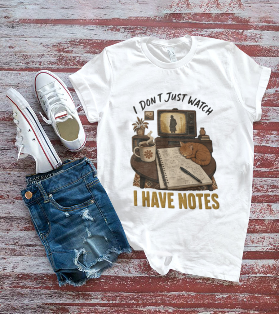 I Dont Just I Have Notes Cute Orange Cat Sleeping On Notebook With Vintage TV And Coffee T-Shirt