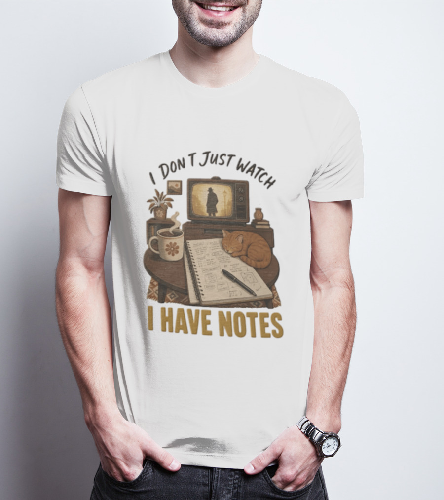I Dont Just I Have Notes Cute Orange Cat Sleeping On Notebook With Vintage TV And Coffee T-Shirt