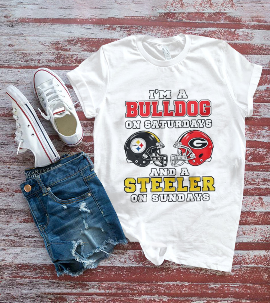I'm A Bulldog On Saturdays And A Steeler On Sundays Football Helmets T-Shirt