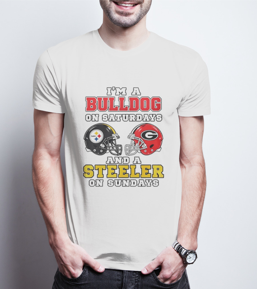 I'm A Bulldog On Saturdays And A Steeler On Sundays Football Helmets T-Shirt