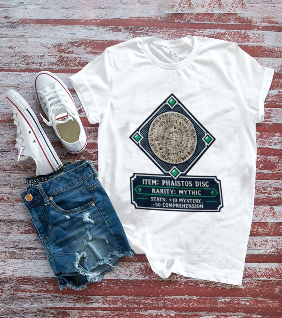 Item Phaistos Disc Rarity Mythic Stats +10 Mystery 50 Comprehension T-Shirt