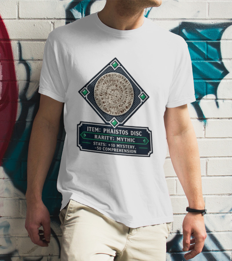 Item Phaistos Disc Rarity Mythic Stats +10 Mystery 50 Comprehension T-Shirt