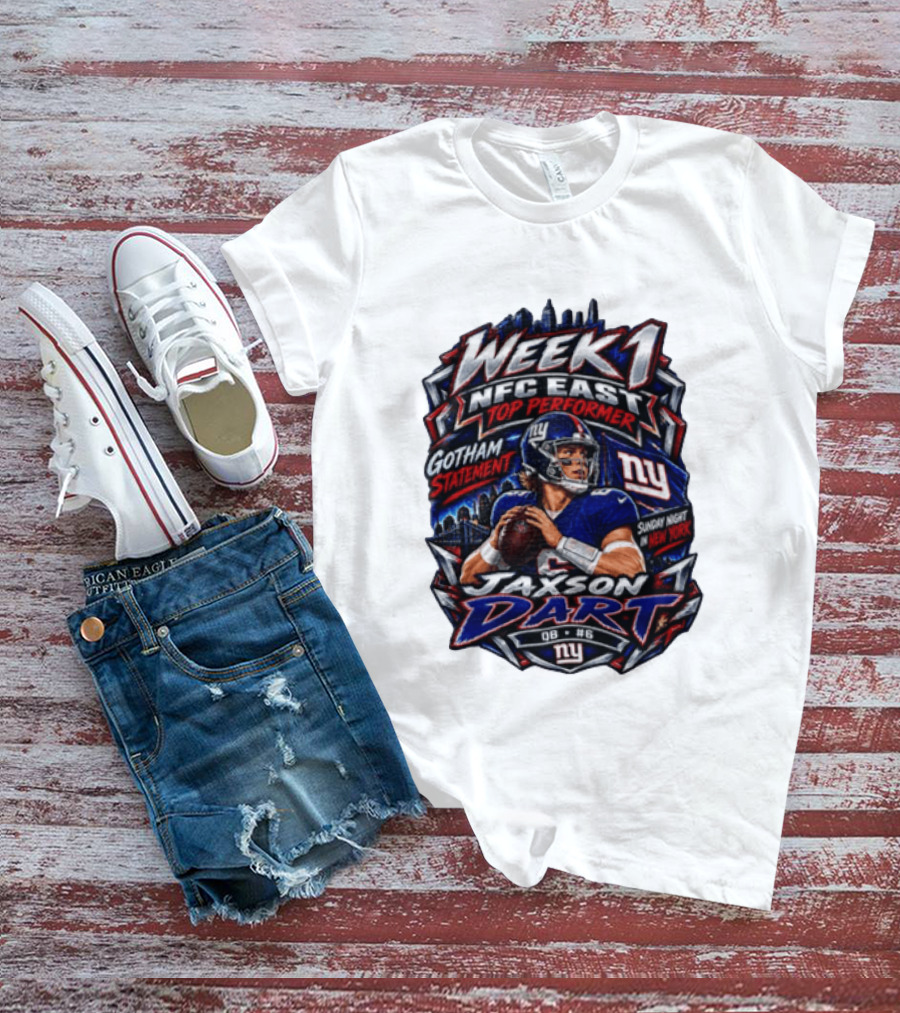 Week 1 NFC East Top Performer Jaxson Dart Gotham Statement Sunday Night New York T-Shirt