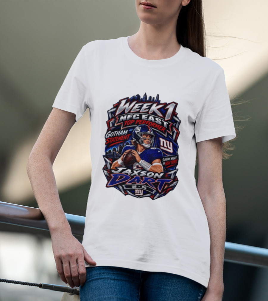 Week 1 NFC East Top Performer Jaxson Dart Gotham Statement Sunday Night New York T-Shirt