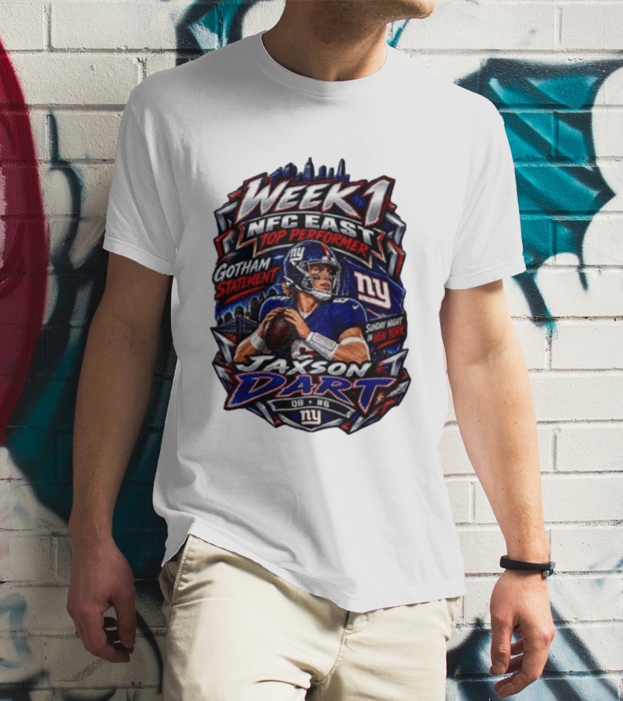Week 1 NFC East Top Performer Jaxson Dart Gotham Statement Sunday Night New York T-Shirt