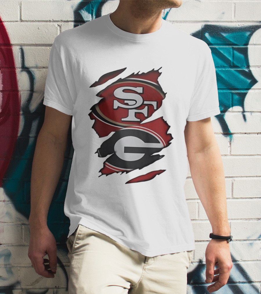 San Francisco 49ers Georgia Bulldogs Torn Fabric T-Shirt