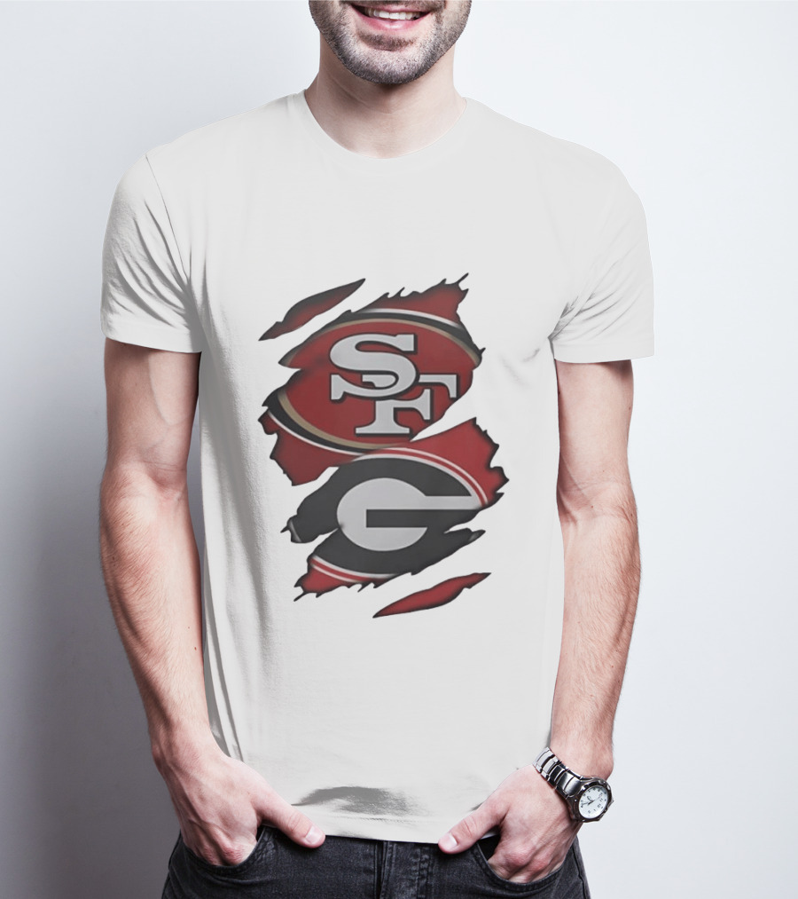 San Francisco 49ers Georgia Bulldogs Torn Fabric T-Shirt