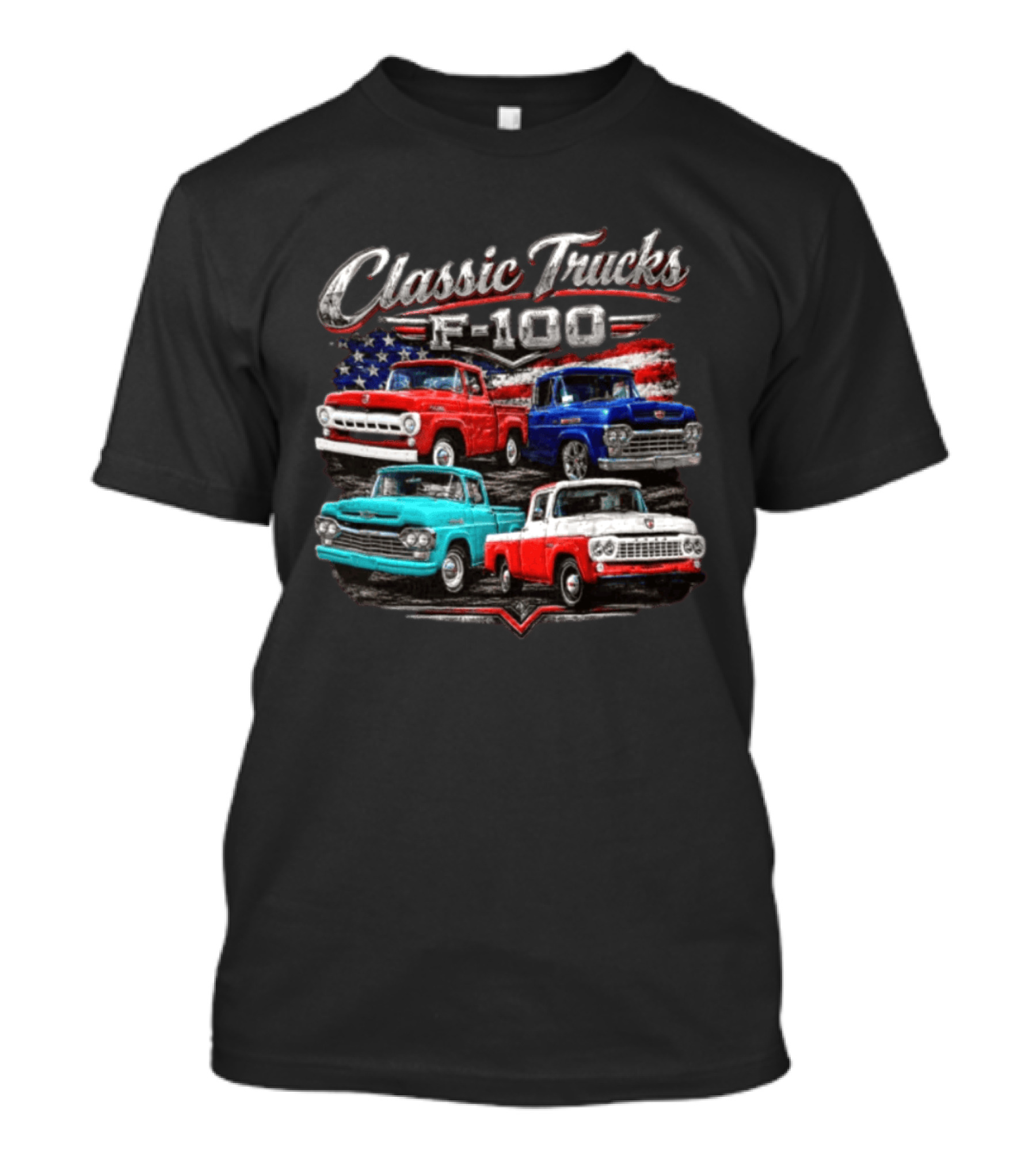 Classic Trucks F 100 Vintage Pickup American Flag T-Shirt