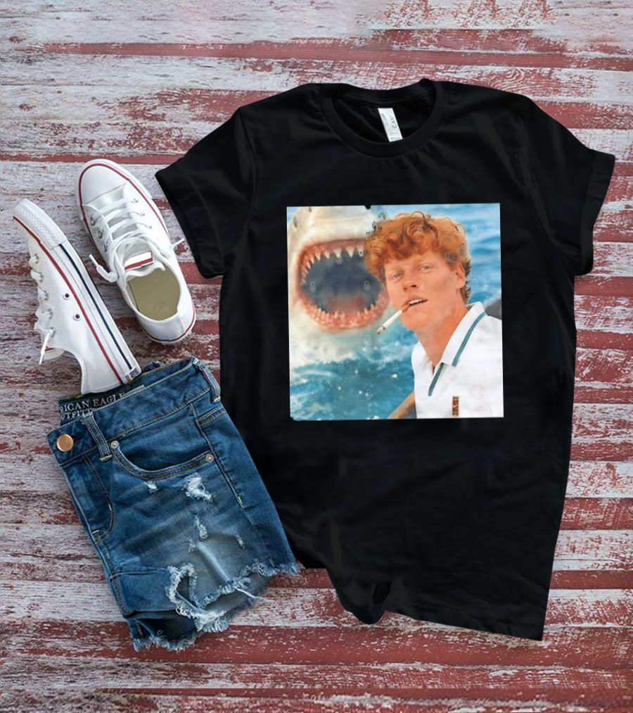 Jannik Sinner Smoking With Great White Shark Tennis Image T-Shirt