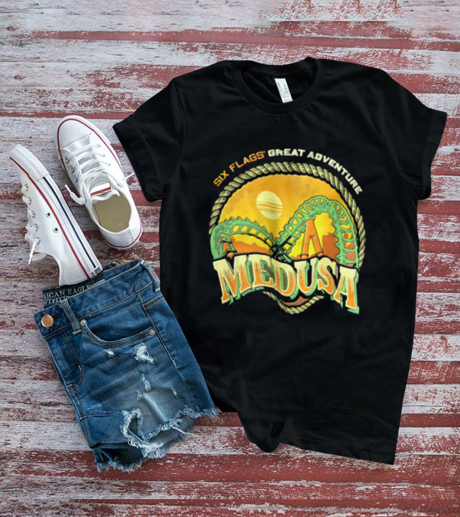 Six Flags Great Adventure Medusa Roller Loop Retro Sunburst T-Shirt
