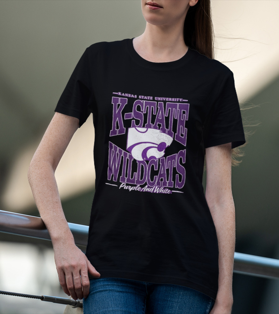 Kansas State University K State Wildcats Purple And White T-Shirt