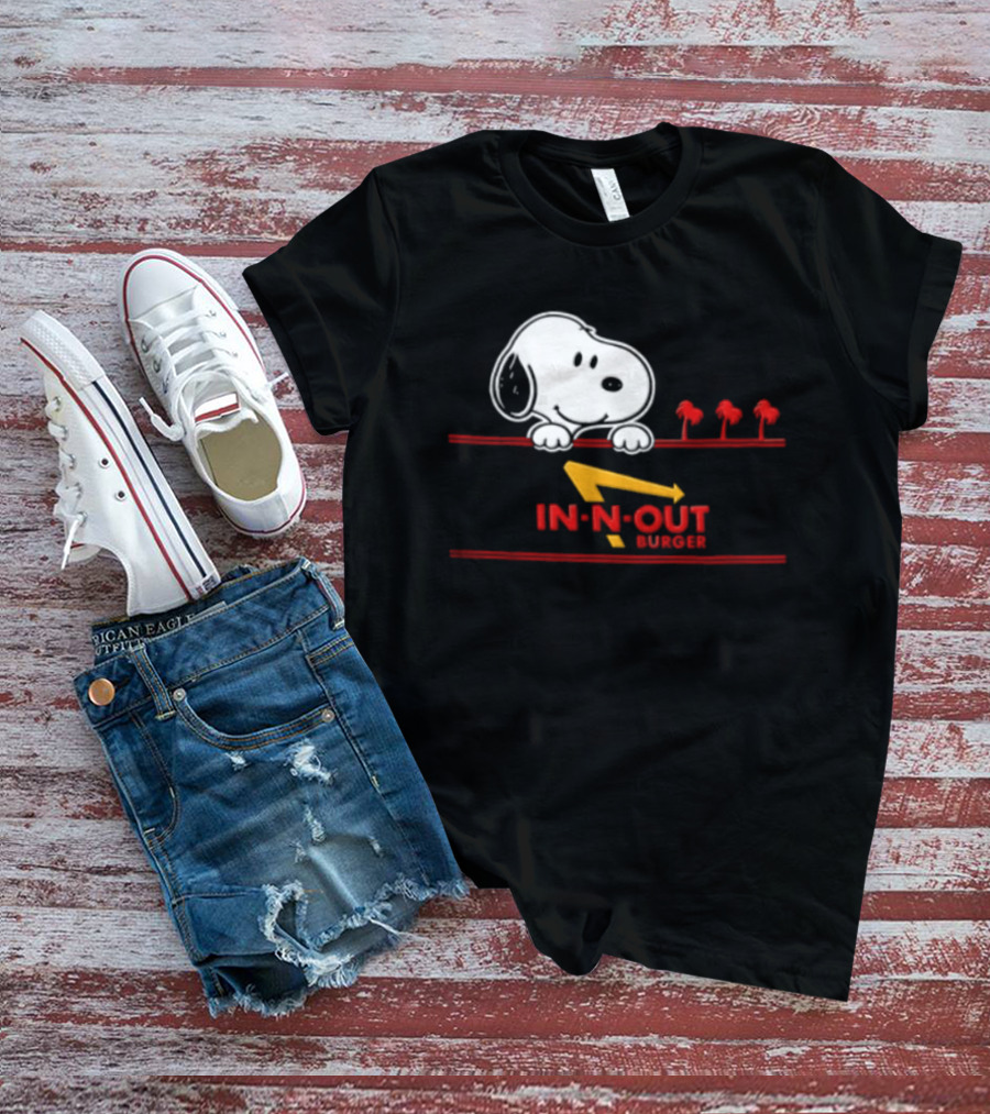Snoopy Peeking Over In N Out Burger Red Lines With Palm Trees T-Shirt
