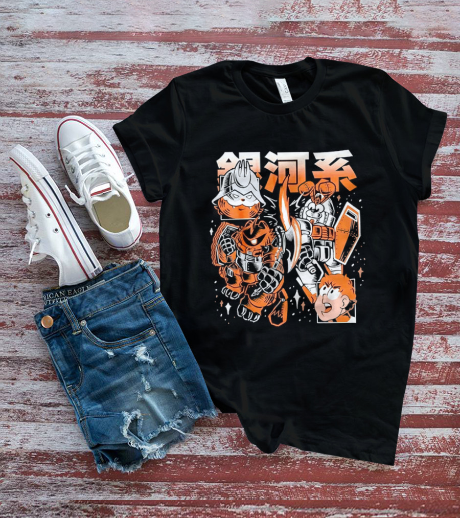 Mecha Galaxy Warrior Gundam Anime Kanji Robot Battle Scene T-Shirt