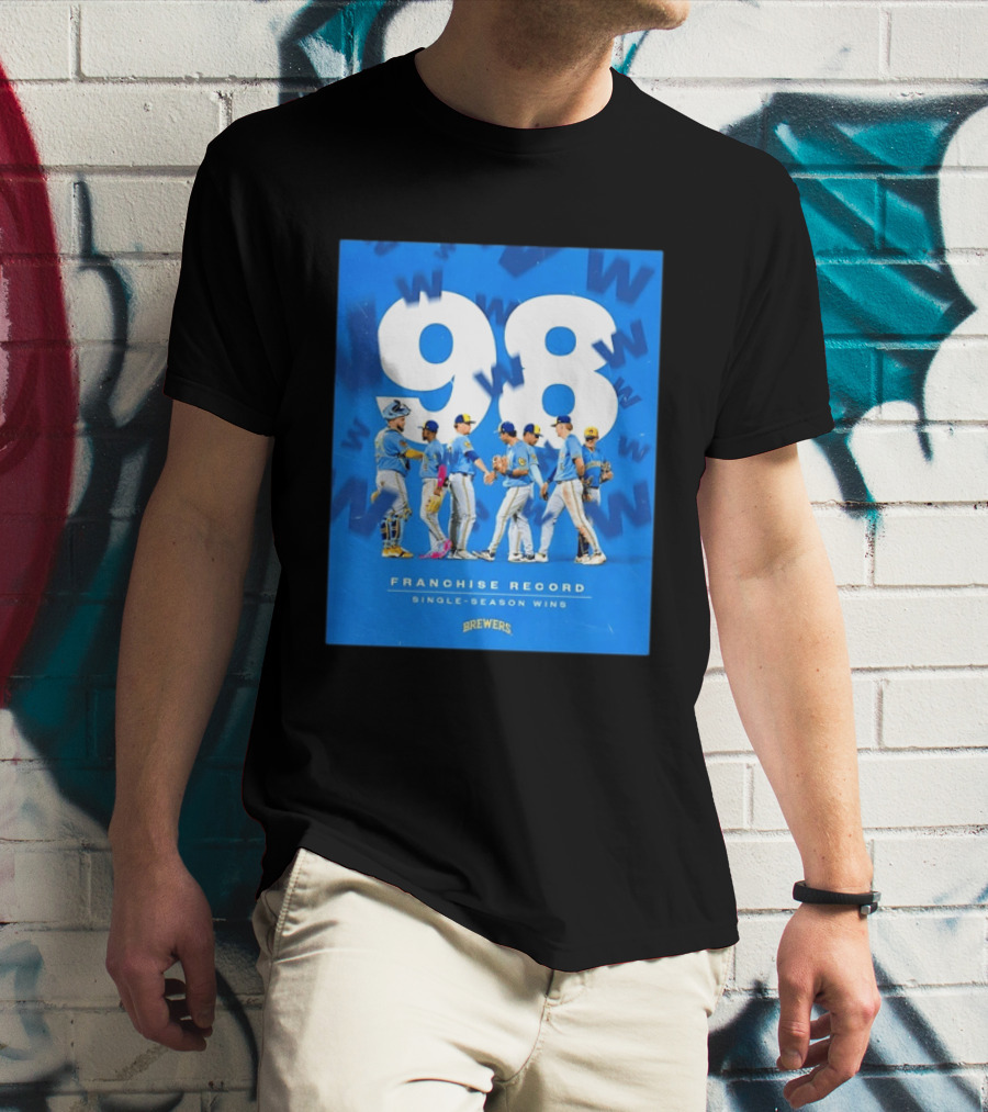 Milwaukee Brewers 98 Franchise Record Single Season Wins Team Celebration T-Shirt