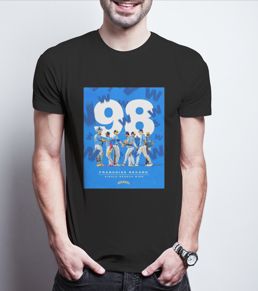 Milwaukee Brewers 98 Franchise Record Single Season Wins Team Celebration T-Shirt