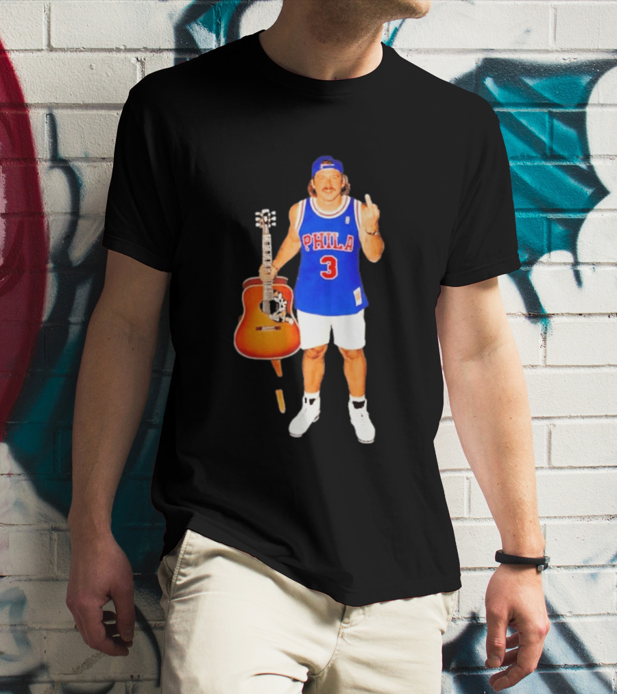 Morgan Wallen Phila 3 Jersey Middle Finger Gesture With Guitar T-Shirt