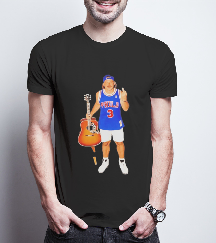Morgan Wallen Phila 3 Jersey Middle Finger Gesture With Guitar T-Shirt